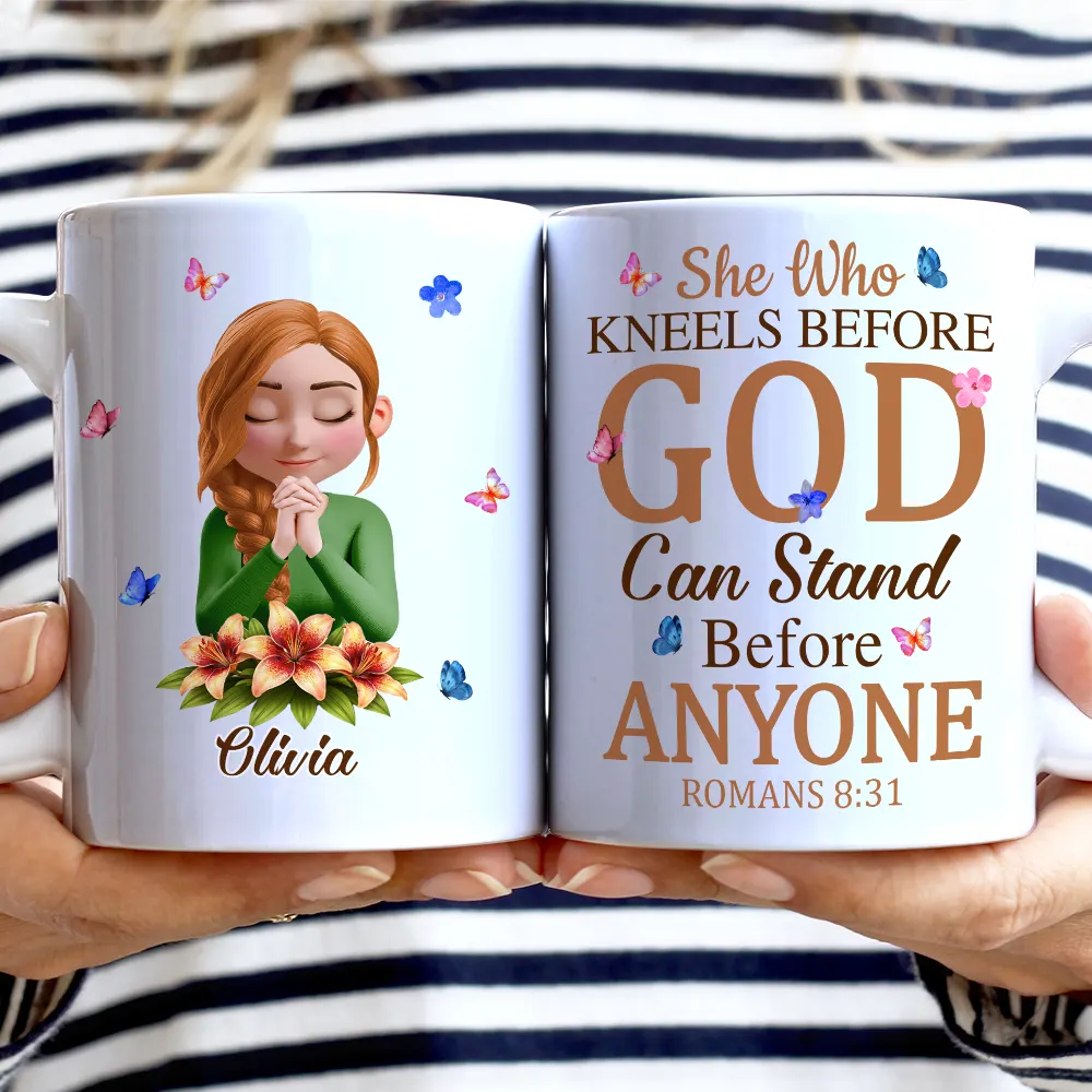 She Who Kneels Before God Can Stand Before - Personalized White Edge-to-Edge Mug - Image 2