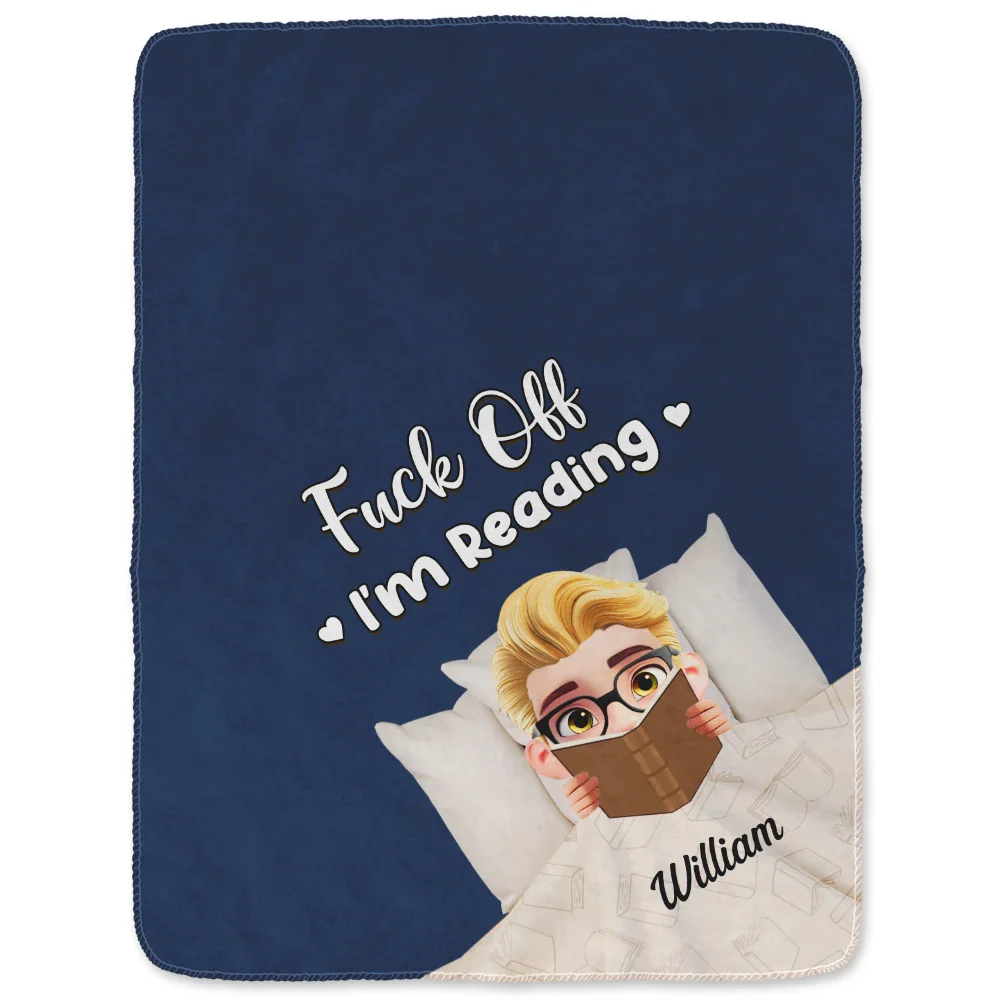 Shhh I'm Reading 3D Effect In Bed - Personalized Fleece Blanket, Sherpa Blanket - Image 2