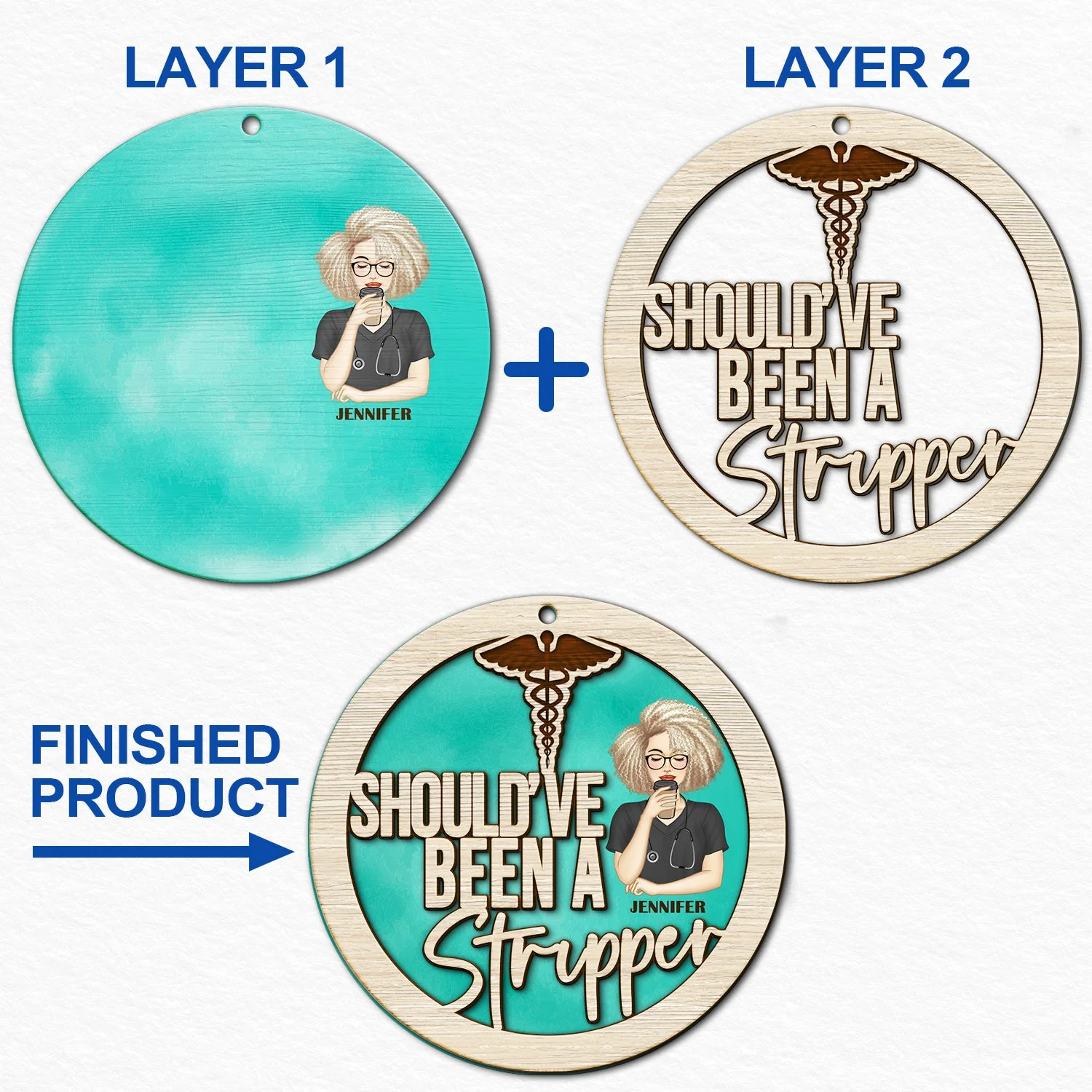 Should've Been A Stripper - Christmas Gift For Nurses - Personalized 2-Layered Wooden Ornament - Image 6