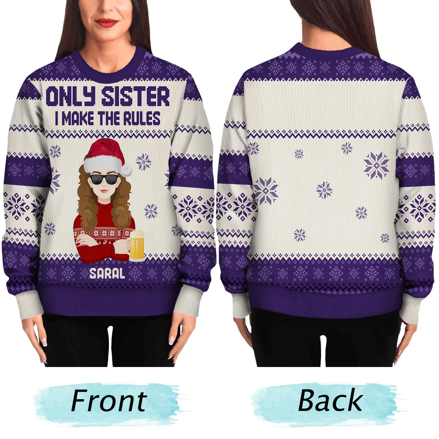 Sibling Rules - Christmas Gift For Sister, Brother, Siblings, Family - Personalized Unisex Ugly Sweater - Image 5