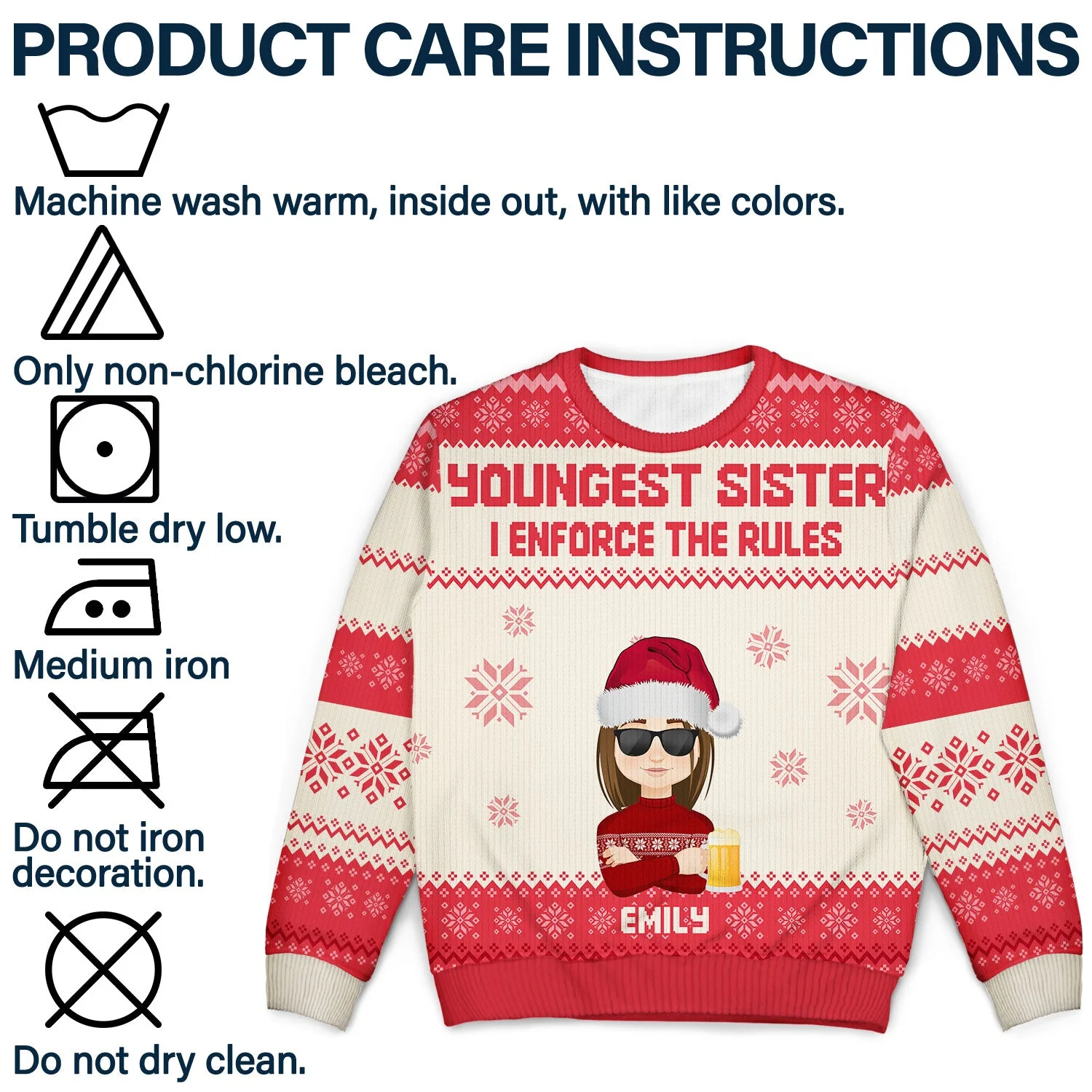 Sibling Rules - Christmas Gift For Sister, Brother, Siblings, Family - Personalized Unisex Ugly Sweater - Image 7