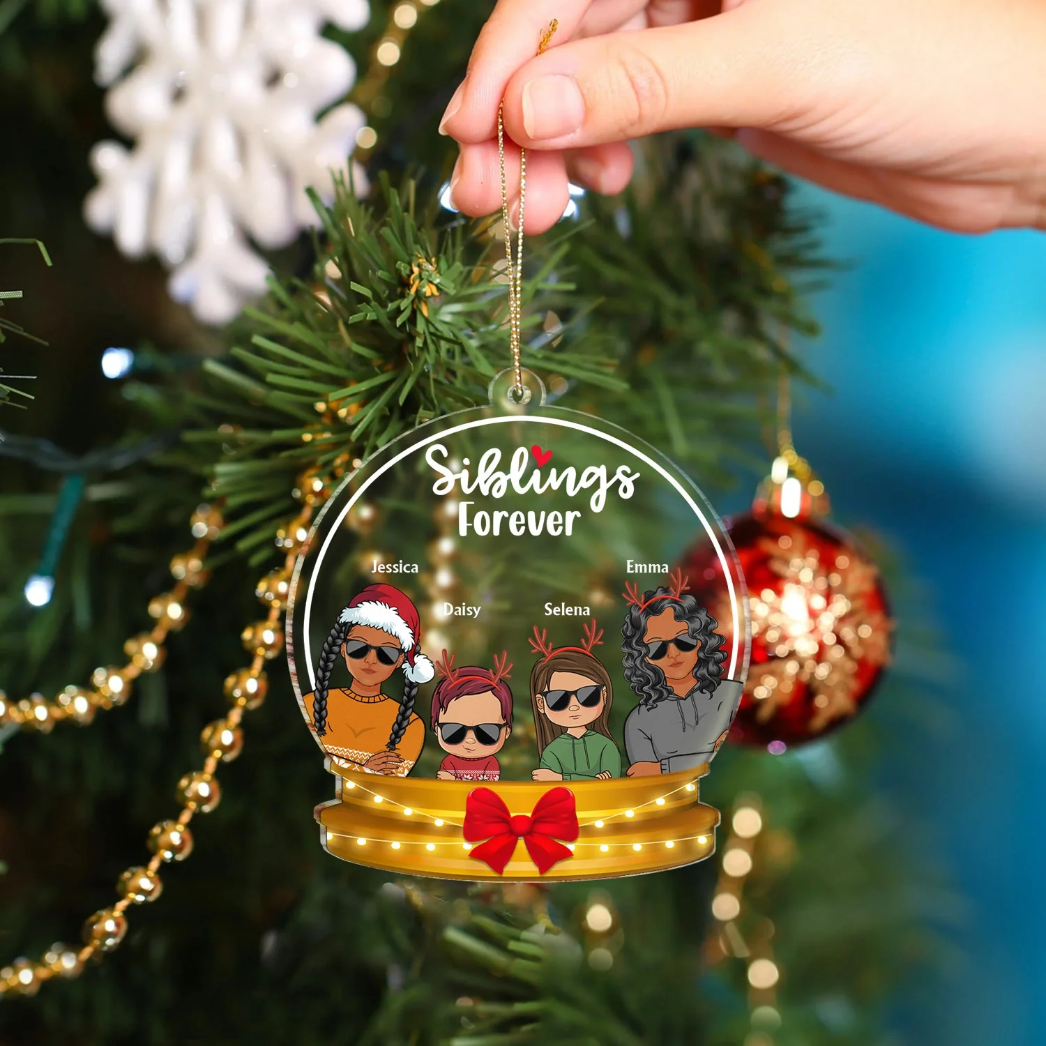 Siblings Forever Snow-globe - Christmas Gift For Family, Friends, Couple, Dad, Mom, Grandpa, Grandma - Personalized Custom Shaped Acrylic Ornament - Image 4