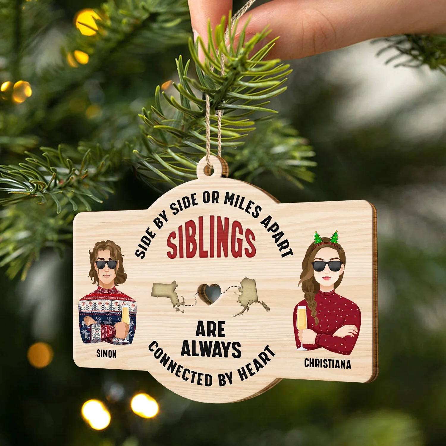 Side By Side - Christmas Gift For Siblings And Best Friends - Personalized Wooden Cutout Ornament - Image 2