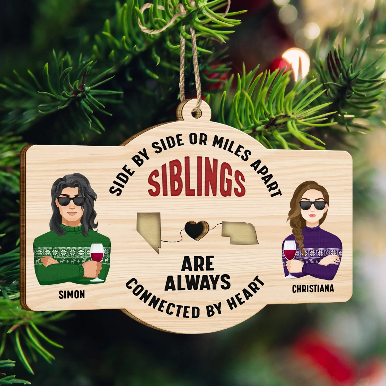 Side By Side - Christmas Gift For Siblings And Best Friends - Personalized Wooden Cutout Ornament - Image 3