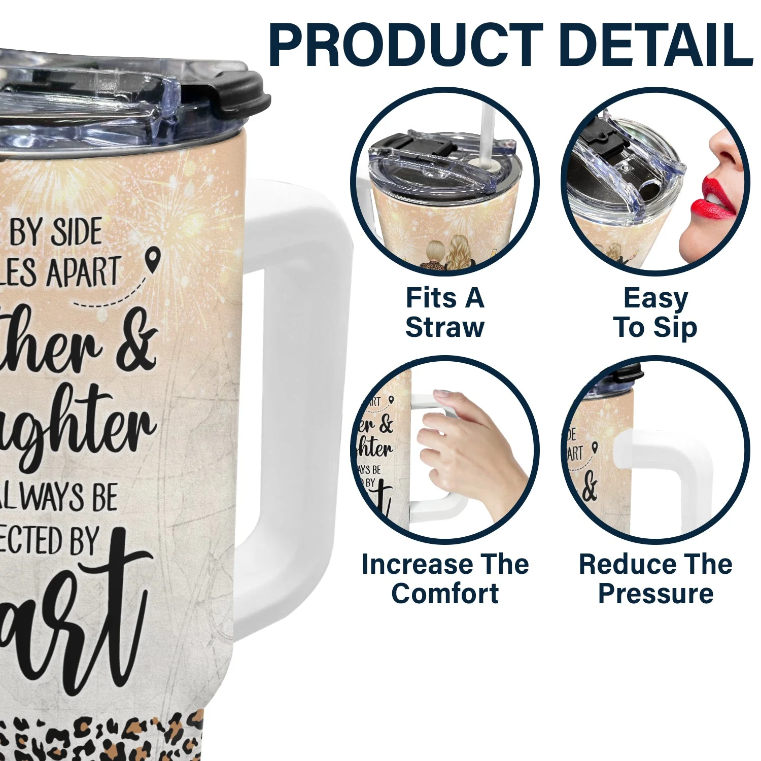 Side By Side - Gift For Mother - Personalized 40oz Tumbler With Straw - Image 5
