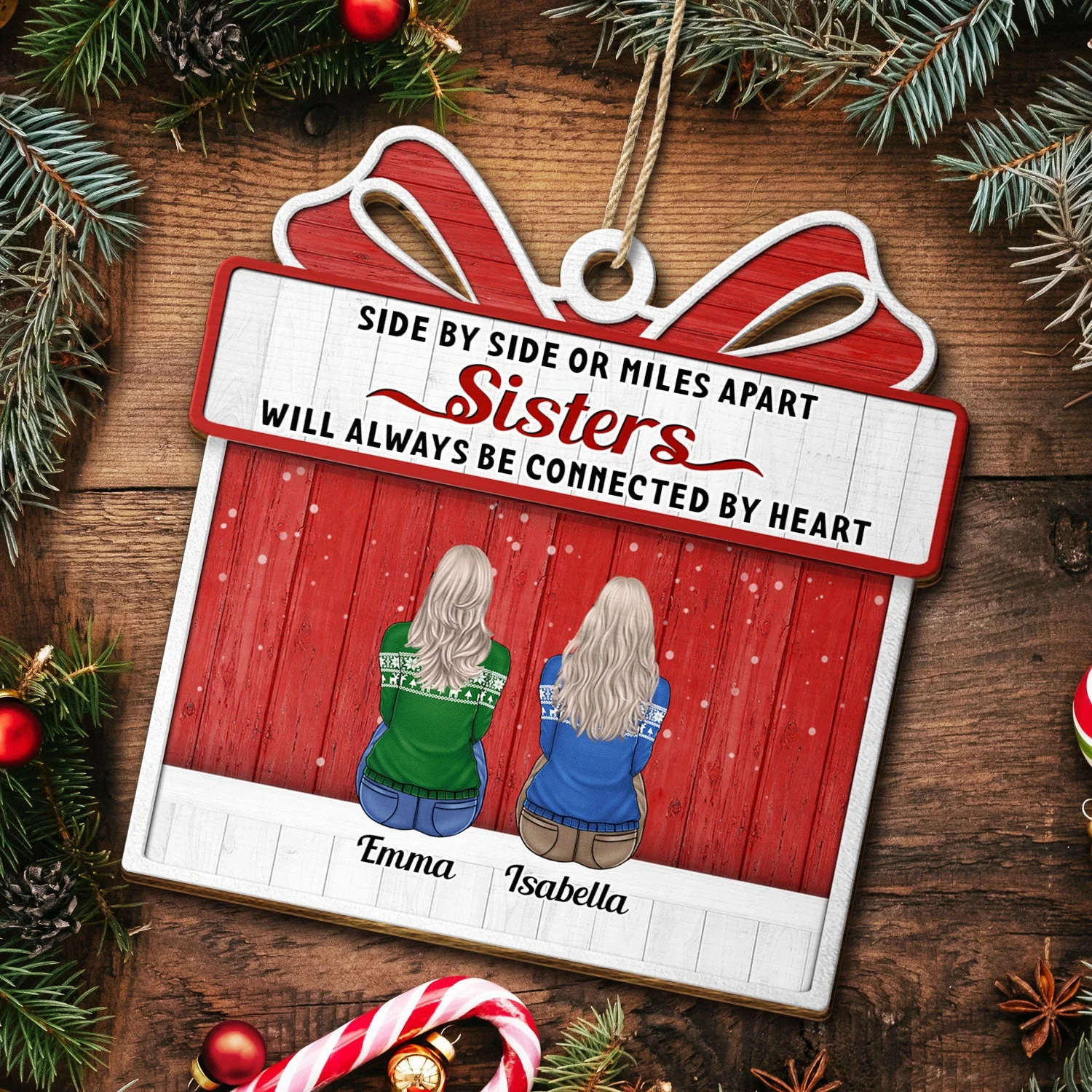 Side By Side Or Miles Apart Brothers And Sisters - Christmas Gift For Siblings, Family - Personalized Custom Shaped Wooden Ornament - Image 5