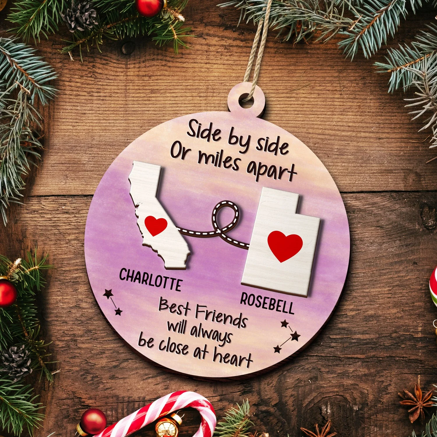 I Wish We Lived Closer Family Friends Long Distance - Personalized 2-Layered Wooden Ornament - Image 5