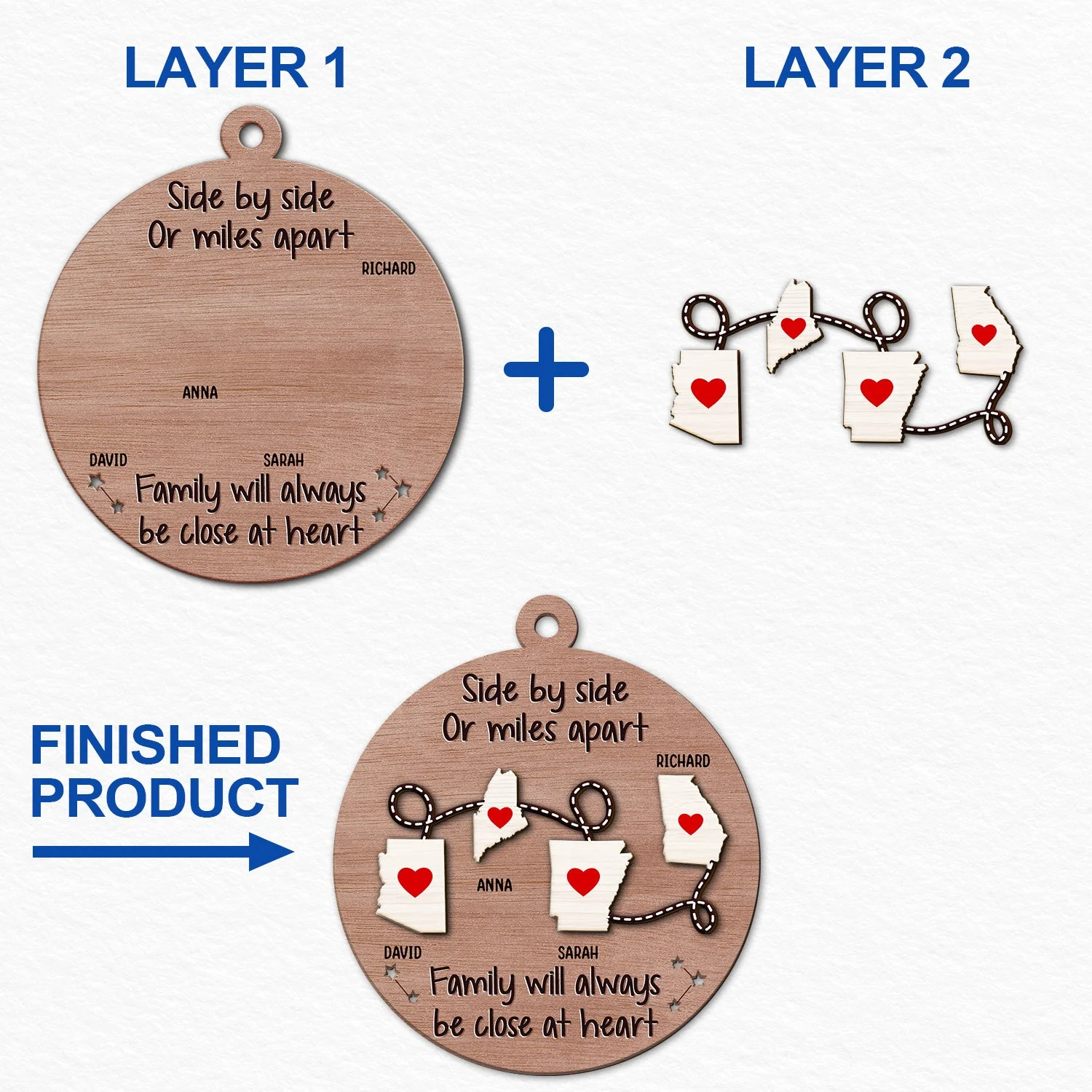 I Wish We Lived Closer Family Friends Long Distance - Personalized 2-Layered Wooden Ornament - Image 6