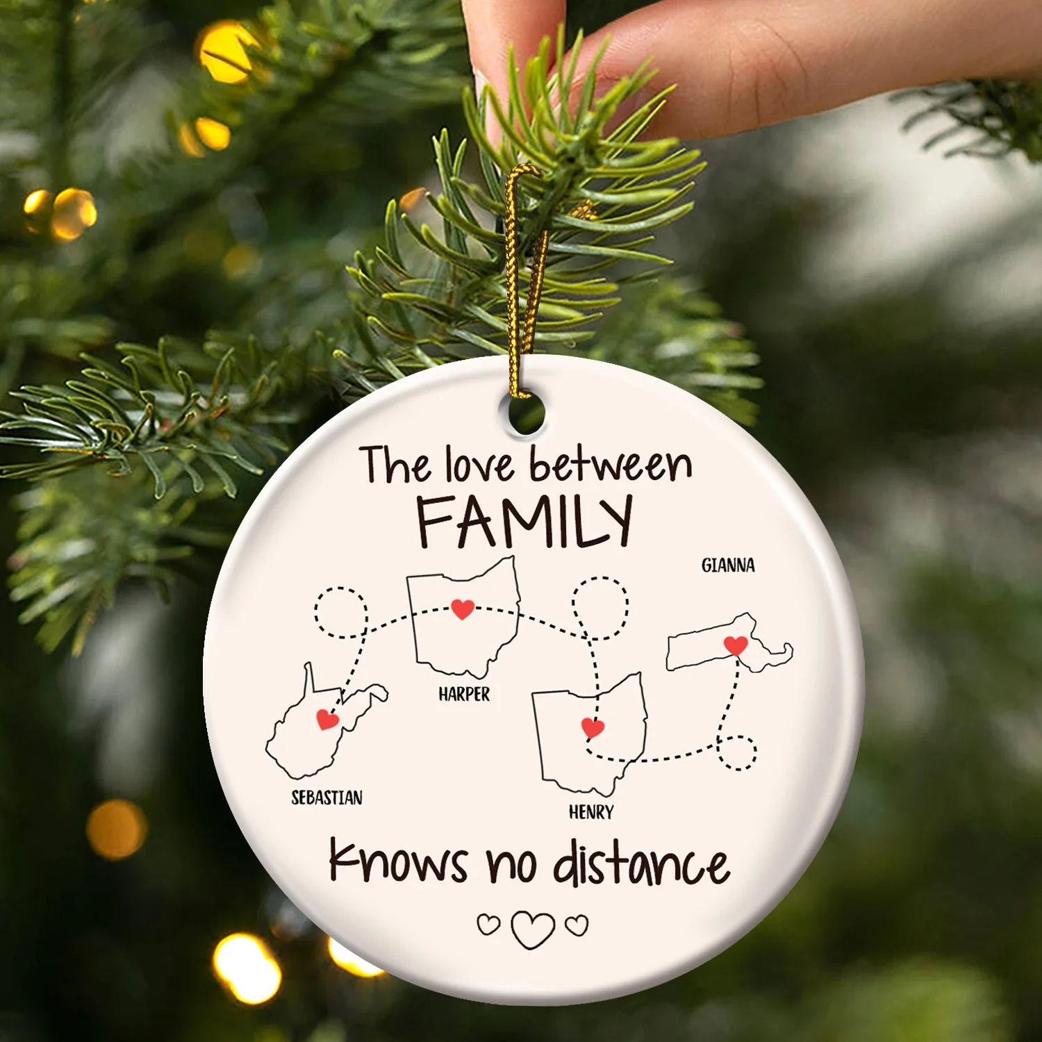 Side By Side Or Miles Apart - Christmas Gift For Family - Personalized Circle Ceramic Ornament - Image 3
