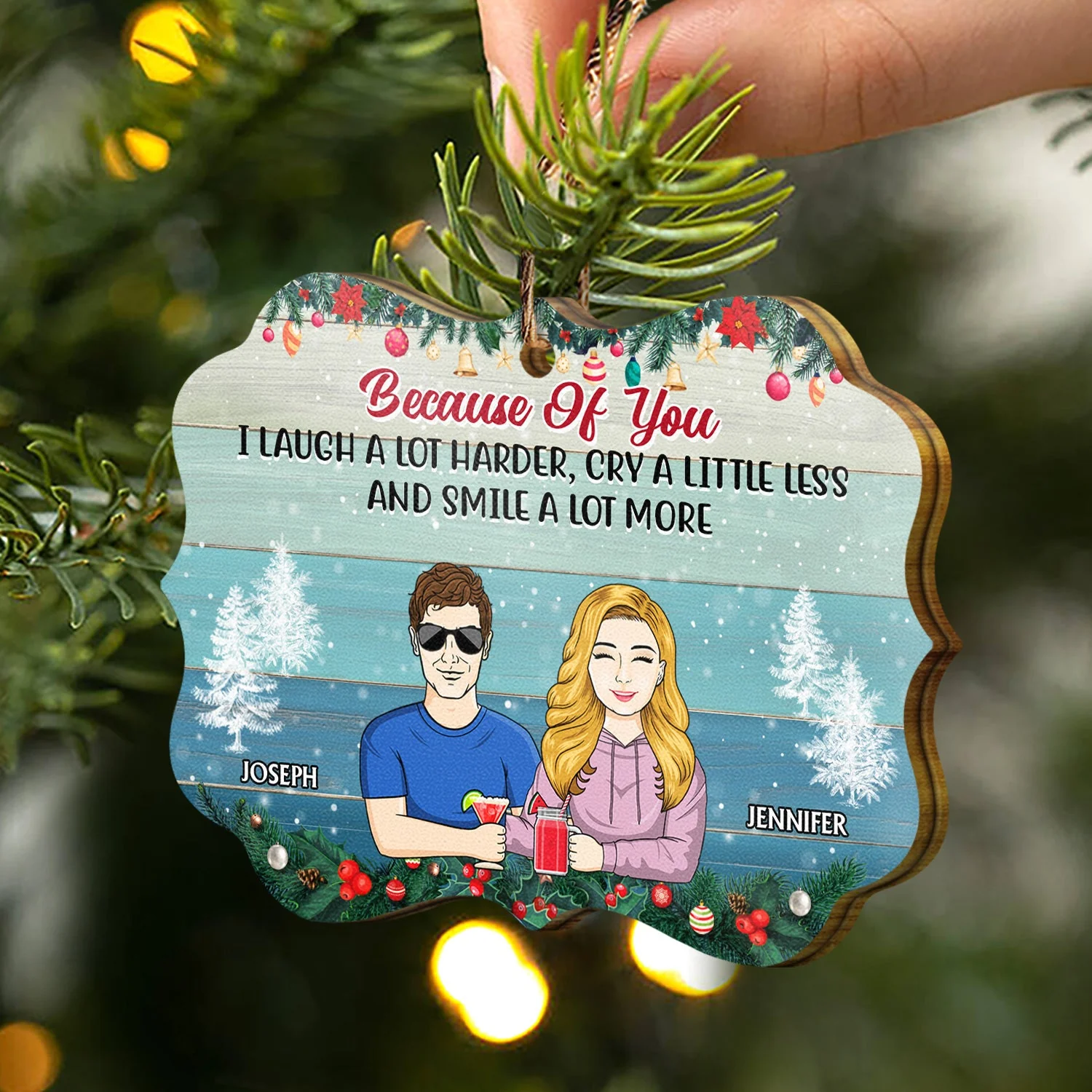 Side By Side Or Miles Apart Family - Christmas Gift - Personalized Wooden Ornament - Image 2