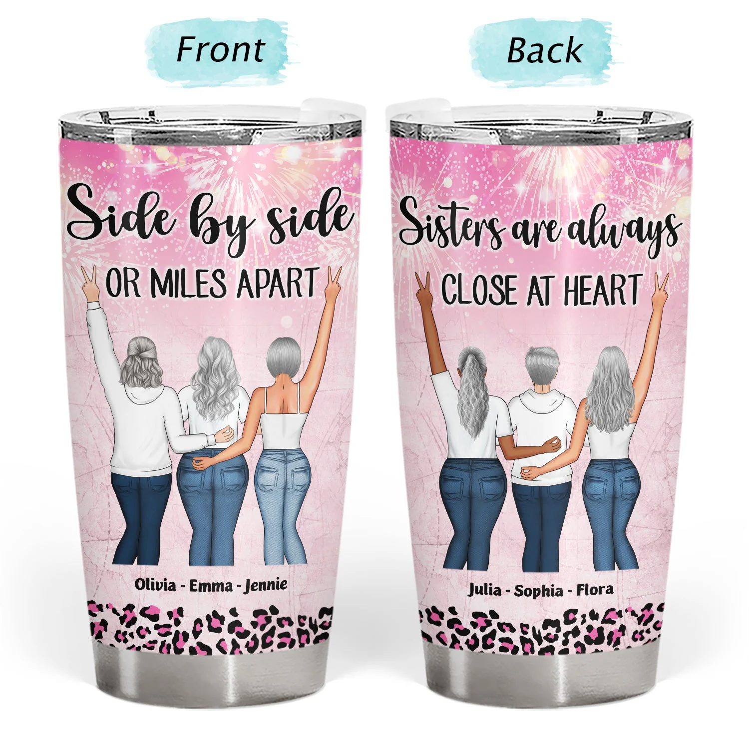 Side By Side Or Miles Apart - Gift For Sisters And Best Friends - Personalized Custom Tumbler - Image 3