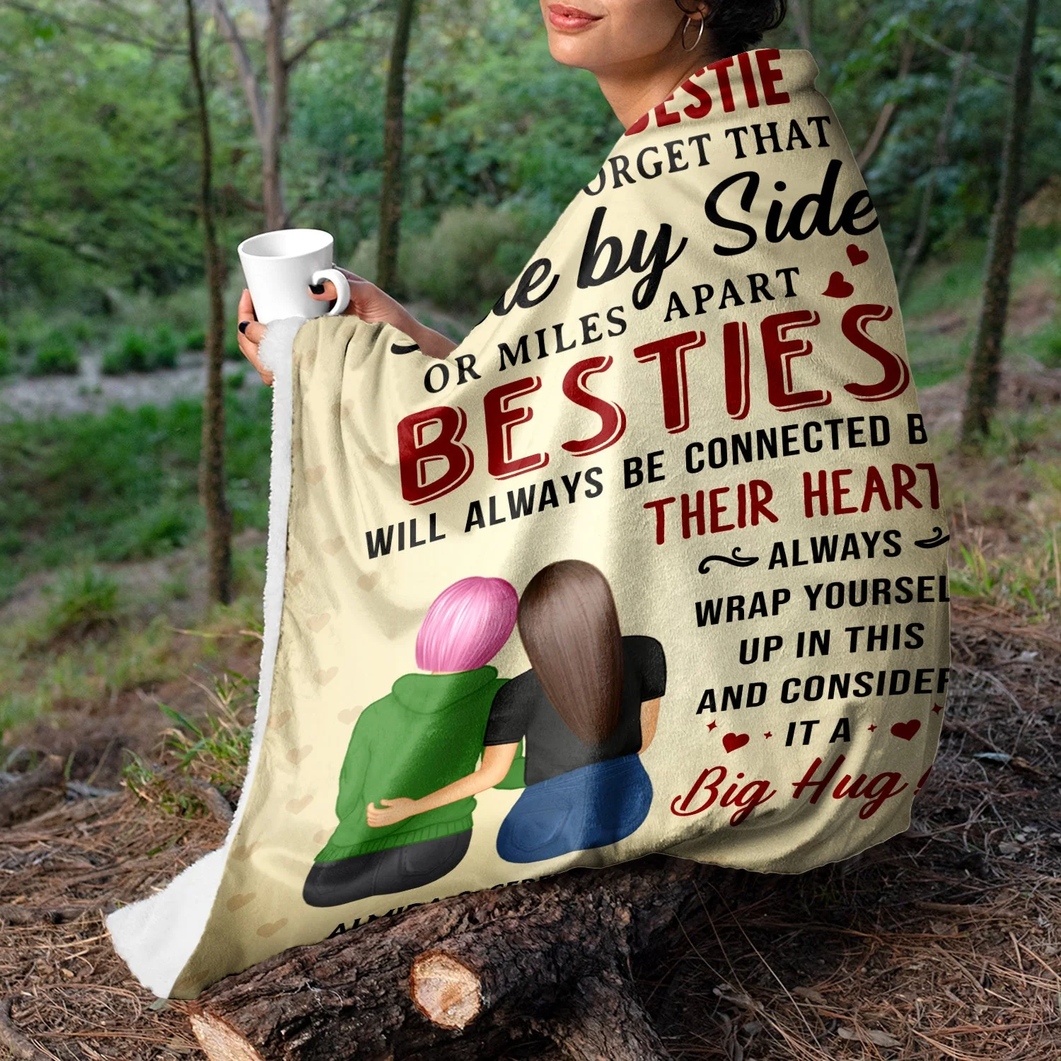 Side By Side Or Miles Apart - Gift For Sisters, Besties, Daughters - Personalized Fleece Blanket - Image 3