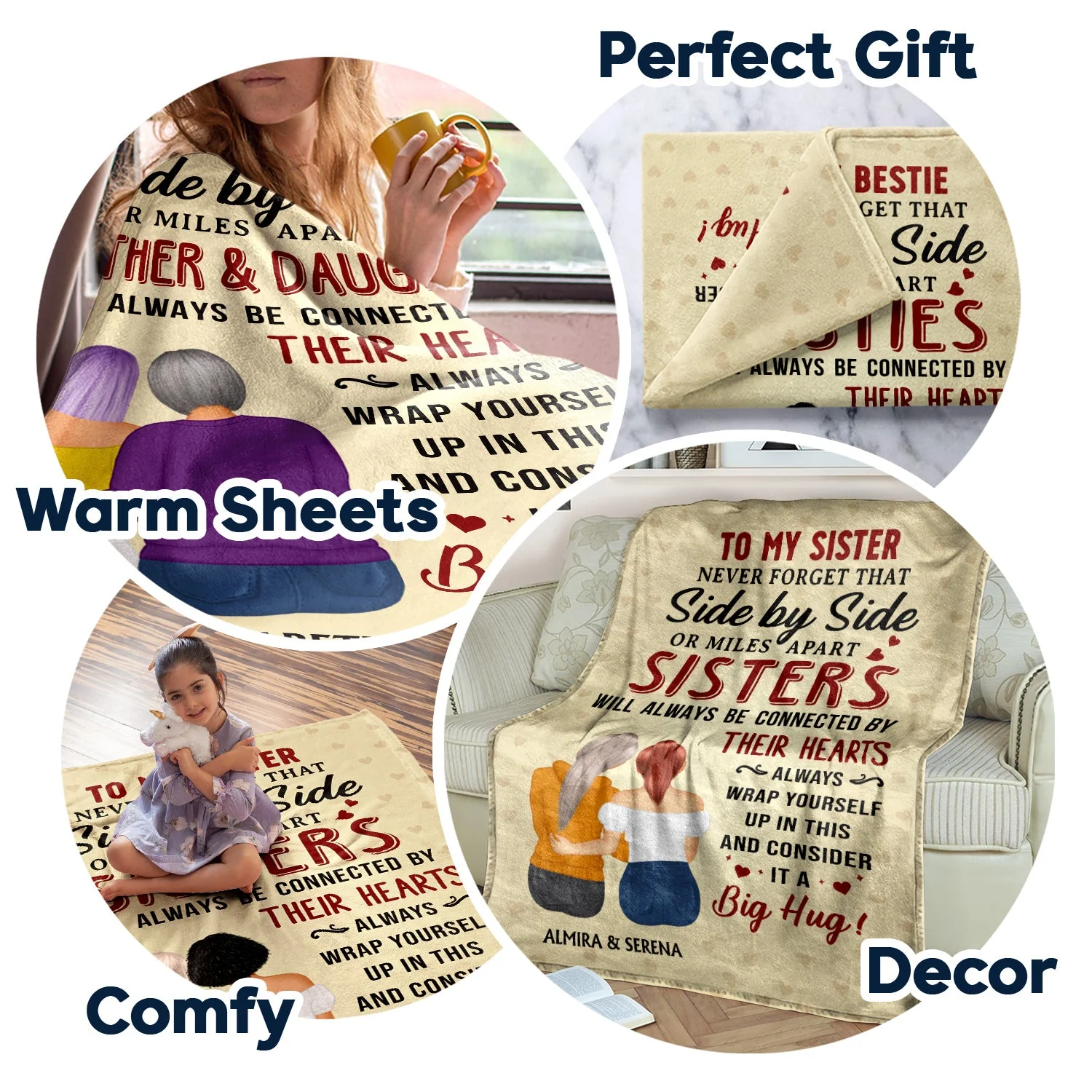 Side By Side Or Miles Apart - Gift For Sisters, Besties, Daughters - Personalized Fleece Blanket - Image 5