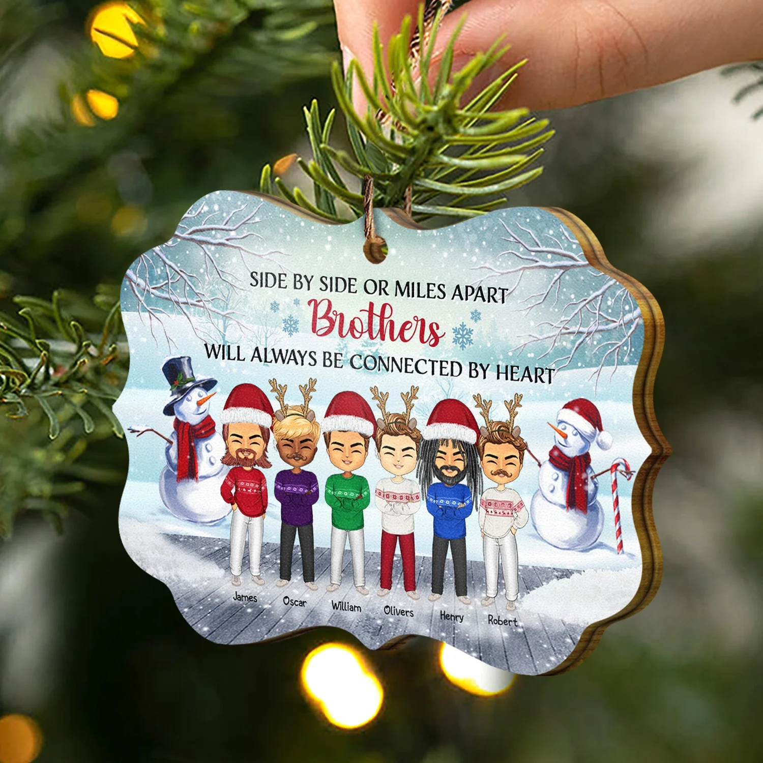 Side By Side Or Miles Apart Sisters And Brothers, Best Friends - Christmas Gift - Personalized Wooden Ornament - Image 2