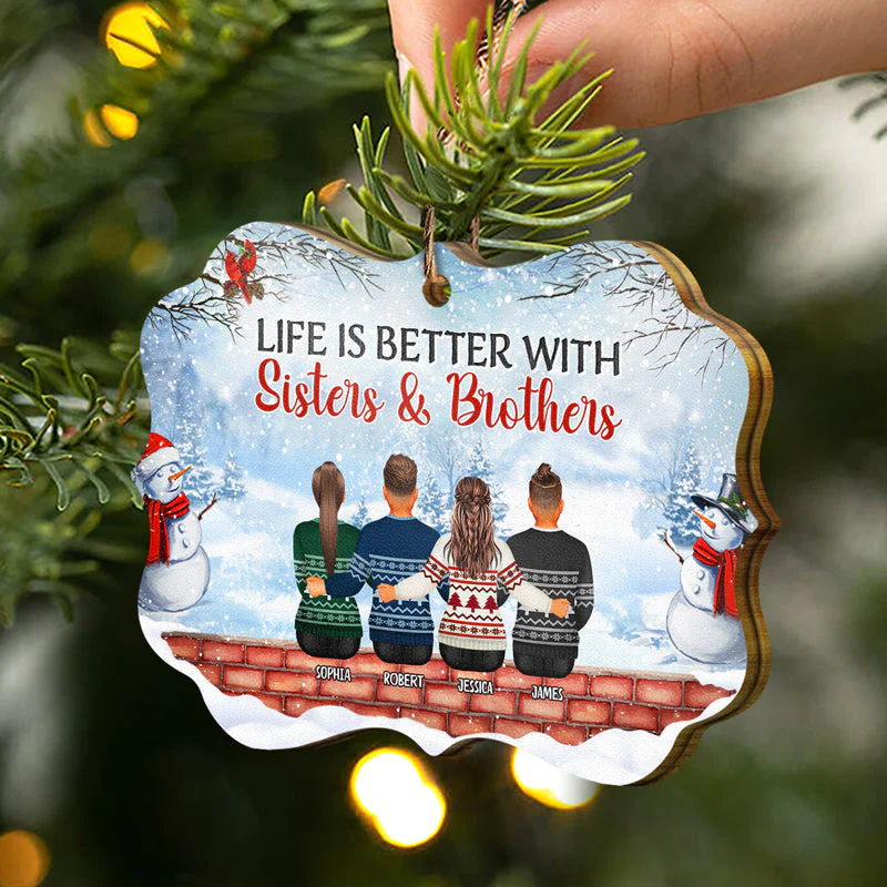 Side By Side Or Miles Apart Sisters Brothers Will Always Be Connected - Christmas Gift For Siblings - Personalized Wooden Ornament - Image 2