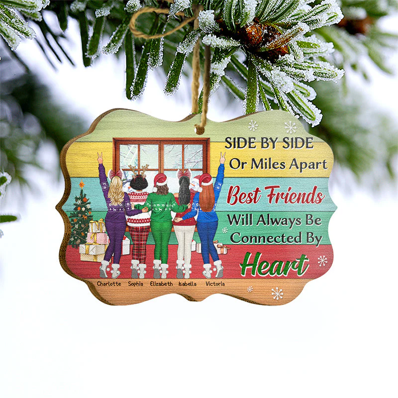 Side By Side Or Miles Apart Sisters - Christmas Gift For Sister - Personalized Custom Wooden Ornament, Aluminum Ornament - Image 4