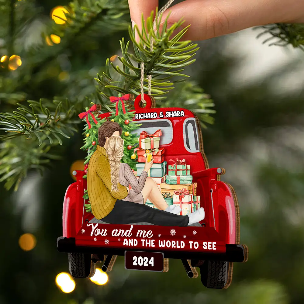 Side Sitting Couple You And Me And The World To See - Personalized Custom Shaped Wooden Ornament - Image 2