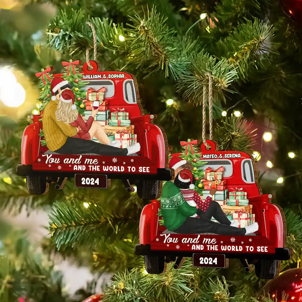 Side Sitting Couple You And Me And The World To See - Personalized Custom Shaped Wooden Ornament - Image 6
