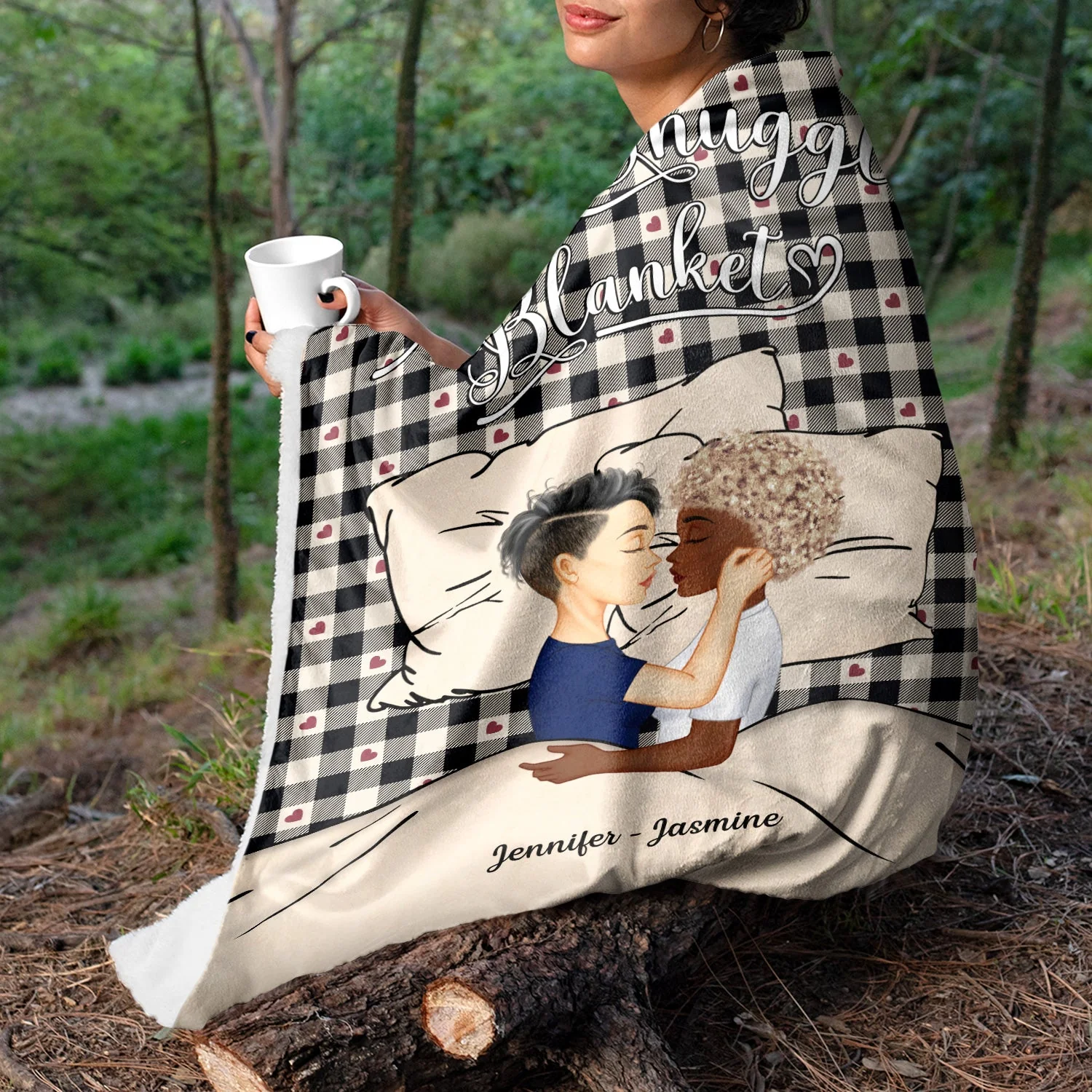 Side View Couple Our Snuggle Blanket - Gift For Couples - Personalized Fleece Blanket - Image 3