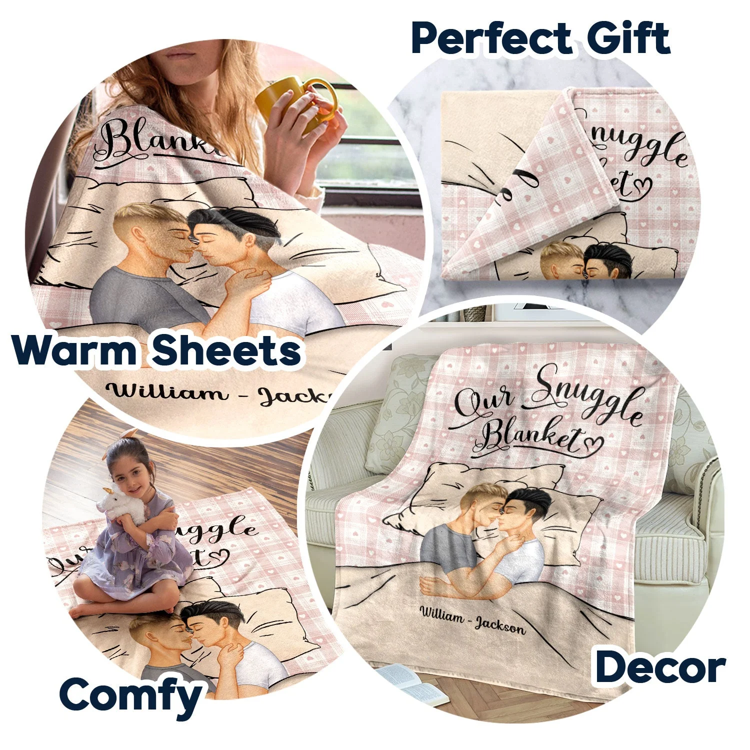 Side View Couple Our Snuggle Blanket - Gift For Couples - Personalized Fleece Blanket - Image 5