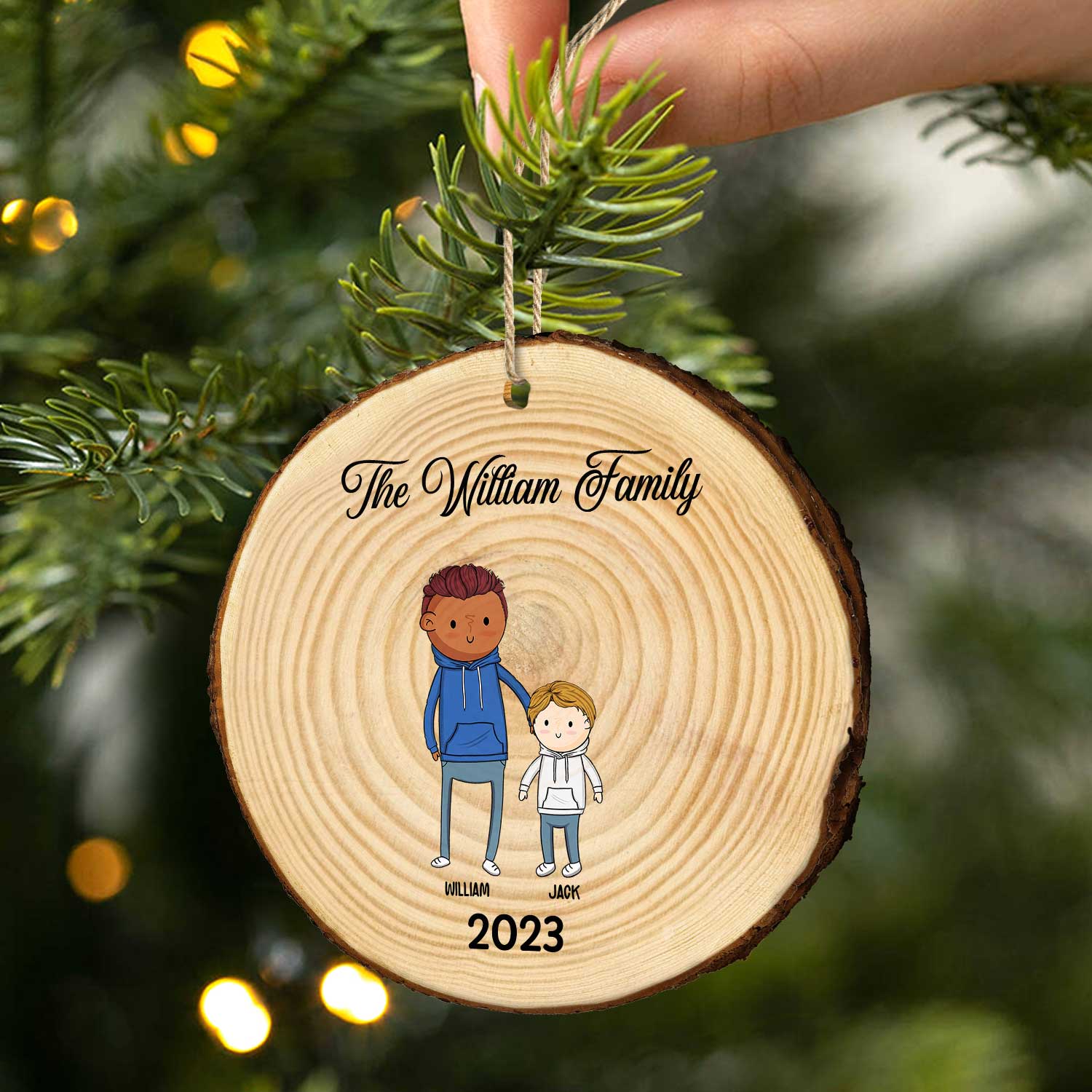 Simple Cartoon Whole Family Dad Mom Kid - Christmas Gift For Family - Personalized Wood Slice Ornament - Image 2