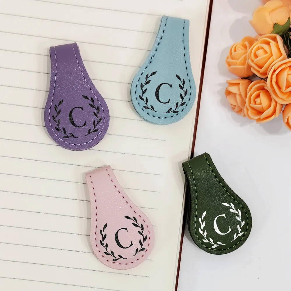 Simple Monogram Book Keepsake - Personalized Circle Leather Magnetic Bookmark - Image 2