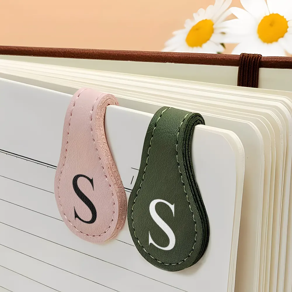 Simple Monogram Book Keepsake - Personalized Circle Leather Magnetic Bookmark - Image 4