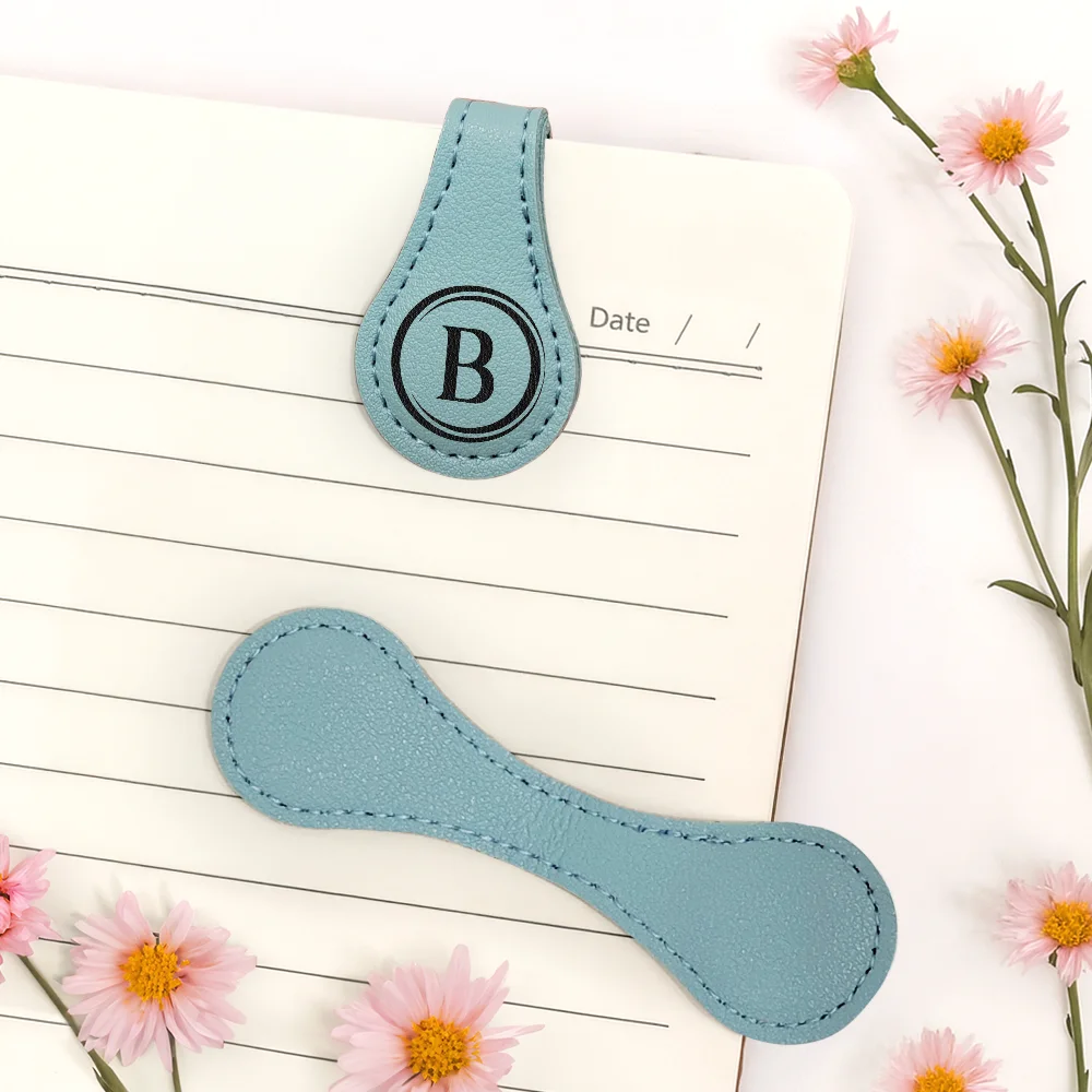 Simple Monogram Book Keepsake - Personalized Circle Leather Magnetic Bookmark - Image 5