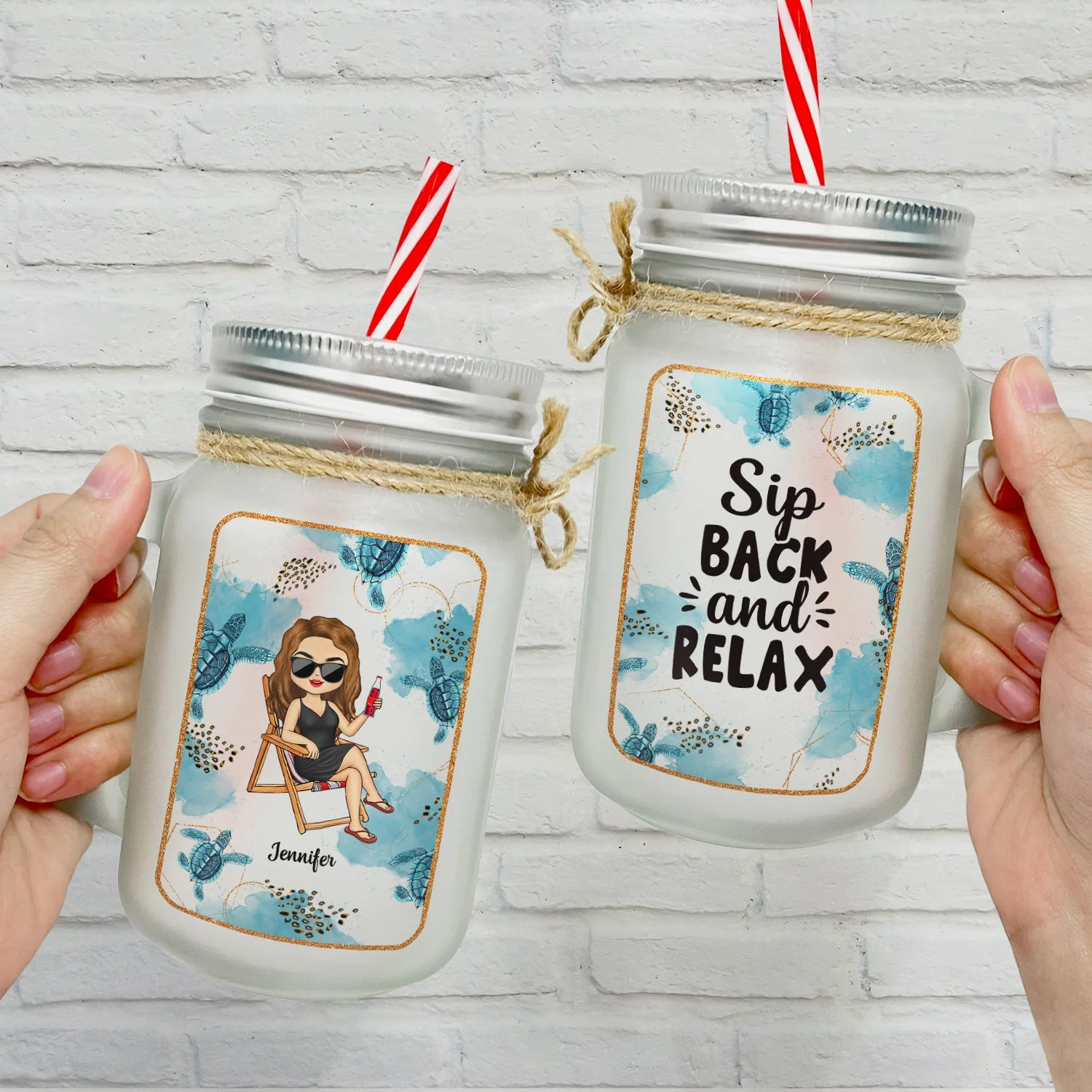 Sip Back And Relax - Personalized Mason Jar Cup With Straw - Image 2
