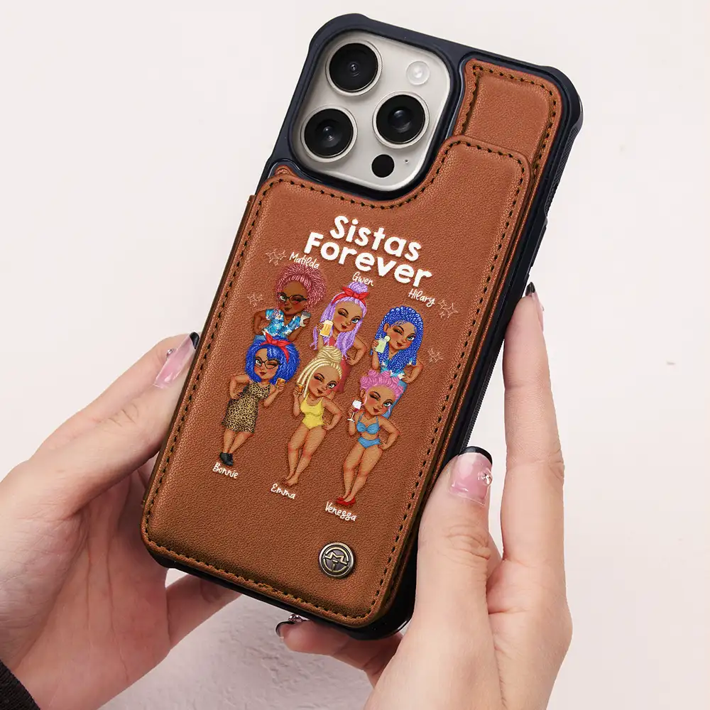 Sistas Forever - Personalized Leather Flip Wallet Phone Case - Image 2