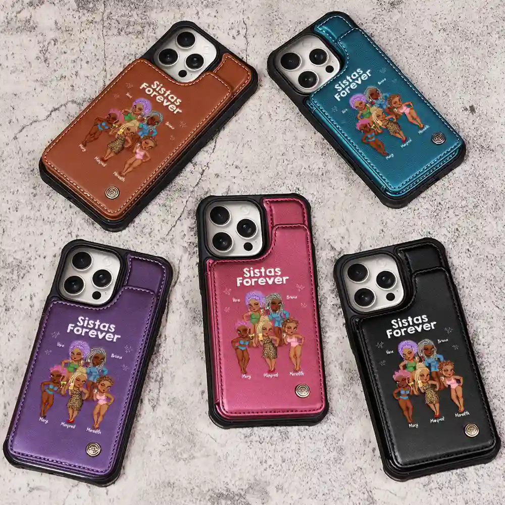 Sistas Forever - Personalized Leather Flip Wallet Phone Case - Image 3