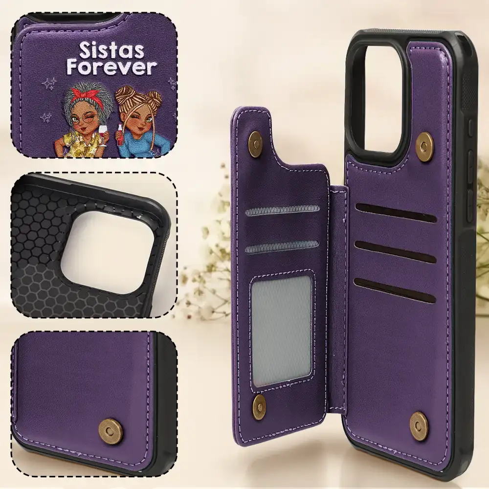 Sistas Forever - Personalized Leather Flip Wallet Phone Case - Image 4
