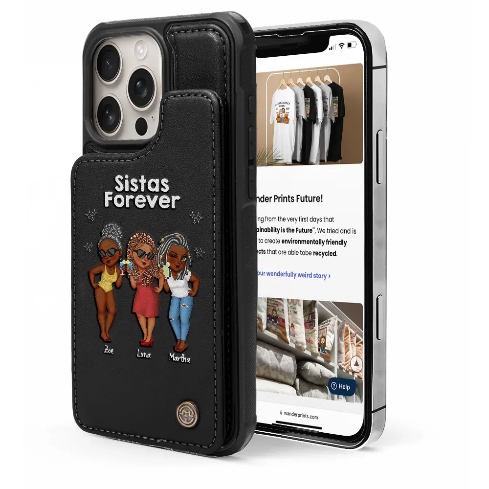 Sistas Forever - Personalized Leather Flip Wallet Phone Case - Image 5