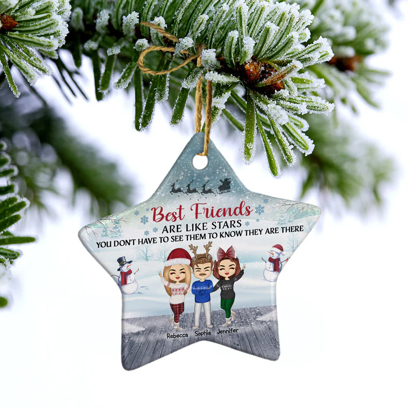 Sisters And Brothers, Best Friends Are Like Stars - Christmas Gift - Personalized Custom Star Ceramic Ornament - Image 3