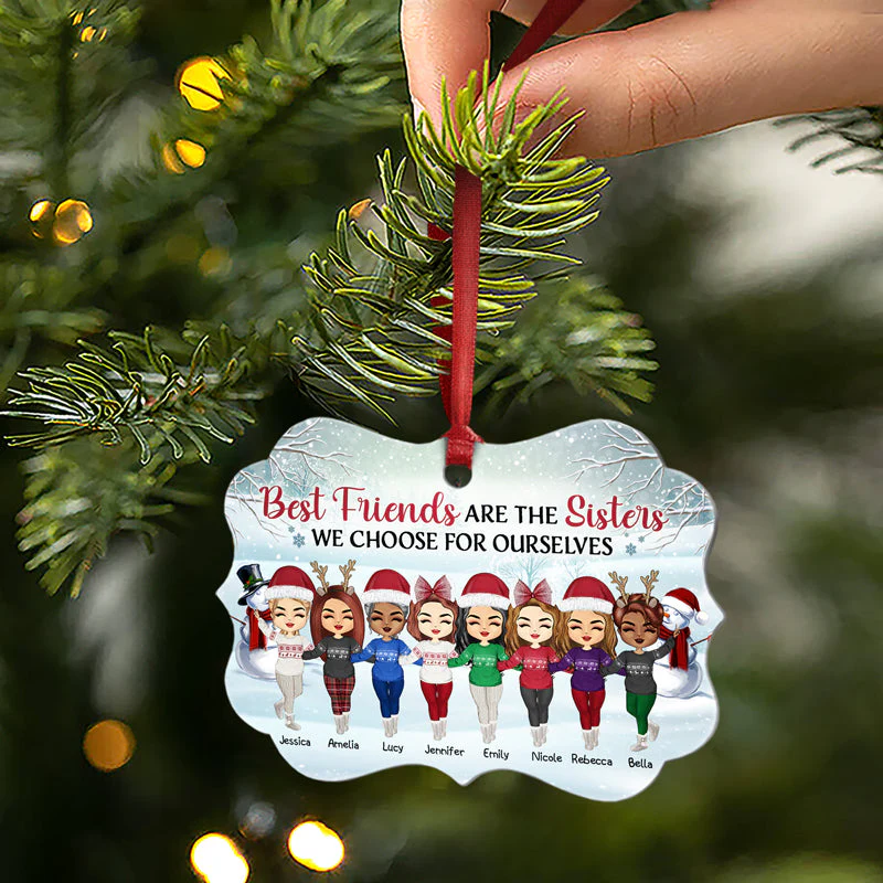 Sisters And Brothers Never Apart Maybe In Distance - Christmas Gift For BFF And Sibling - Personalized Custom Aluminum Ornament - Image 2