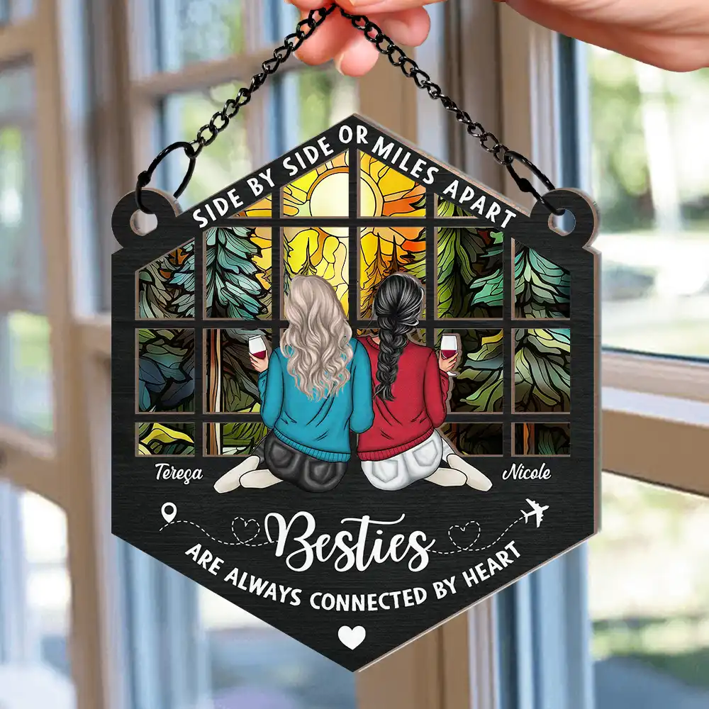 Sisters Are Always Connected - Personalized Window Hanging Suncatcher Ornament - Image 2