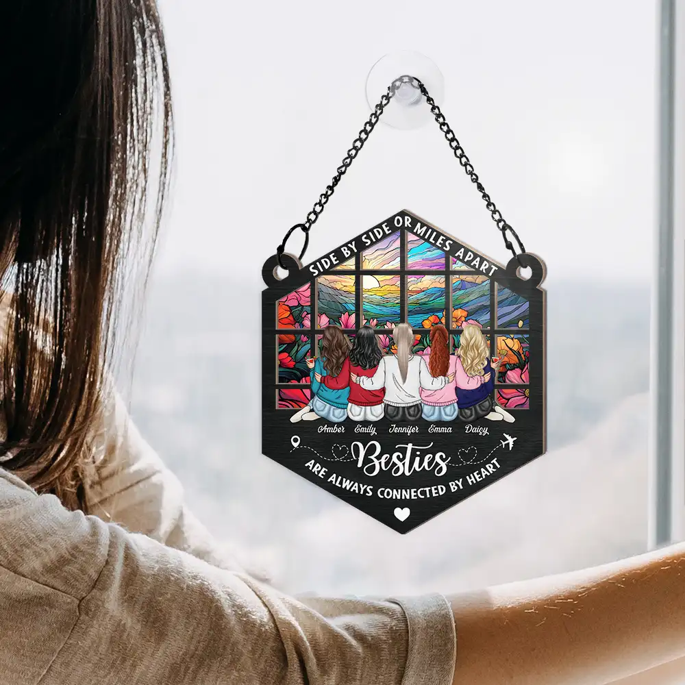 Sisters Are Always Connected - Personalized Window Hanging Suncatcher Ornament - Image 4