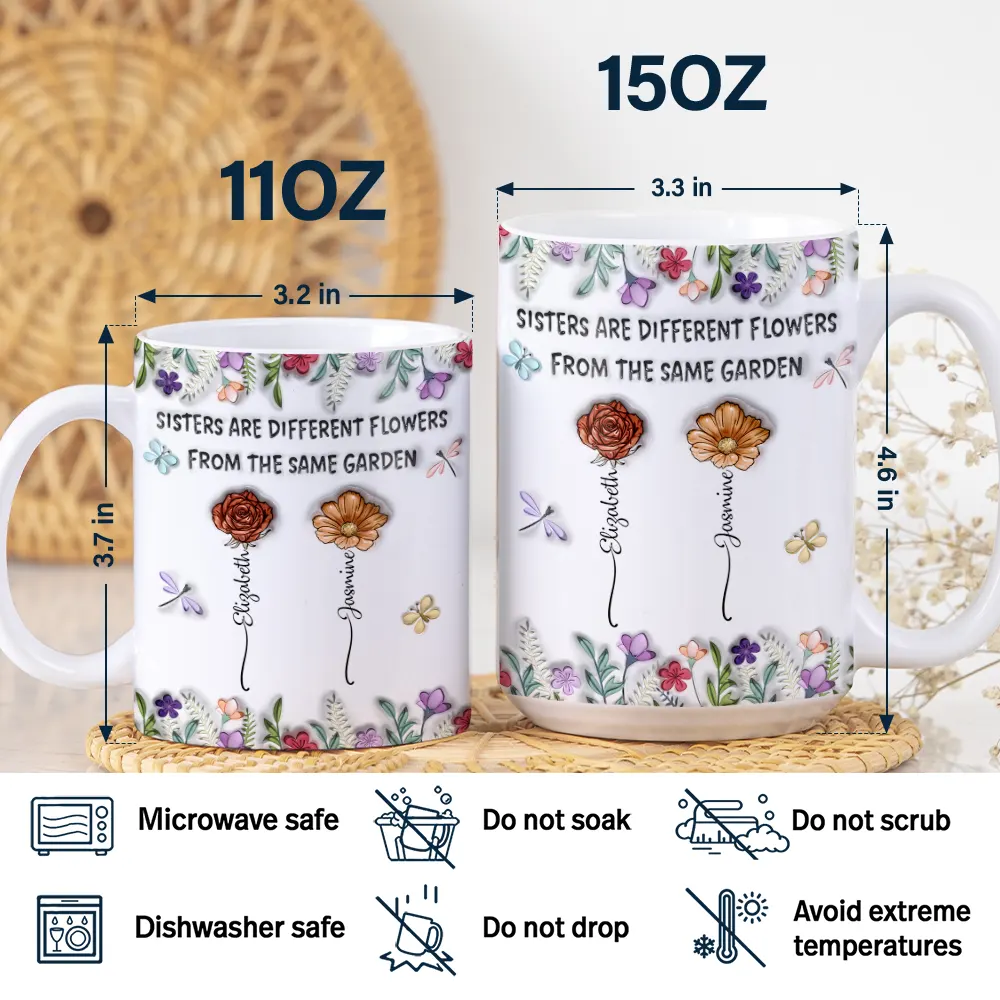 Sisters Are Different Flowers From The Same Garden Birth Flowers - 3D Inflated Effect Printed Mug, Personalized White Edge-to-Edge Mug - Image 5