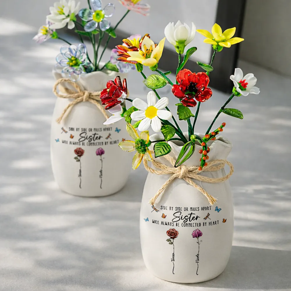 Sisters Are Different Flowers From The Same Garden - Personalized Glass Birth Month Flower - Image 3