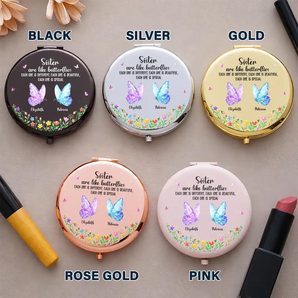 Sisters Are Like Butterflies Crystal Effect - Personalized Compact Mirror - Image 4