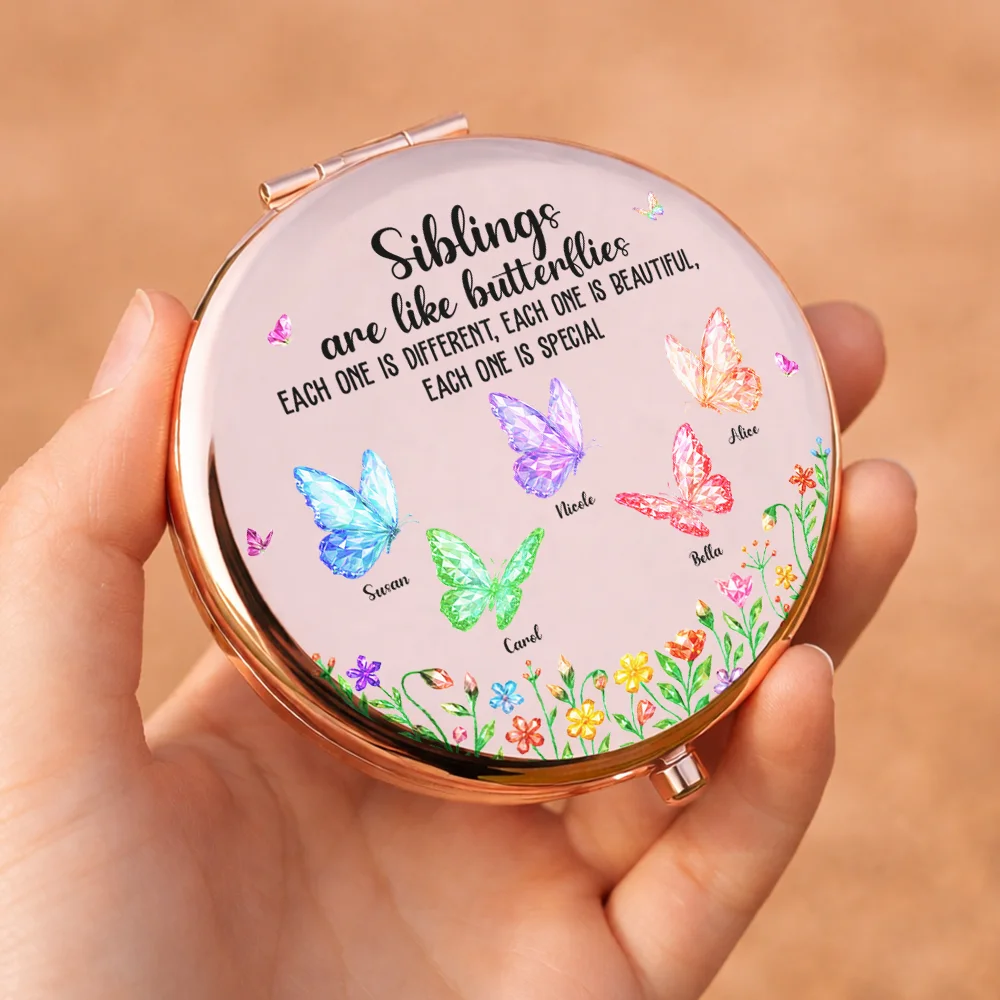 Sisters Are Like Butterflies Crystal Effect - Personalized Compact Mirror - Image 5