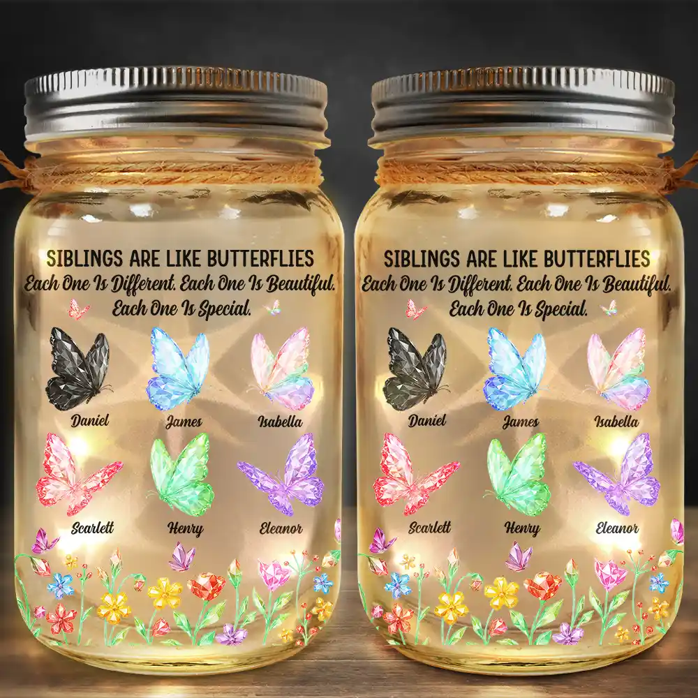 Sisters Are Like Butterflies Crystal Effect - Personalized Mason Jar Light - Image 2