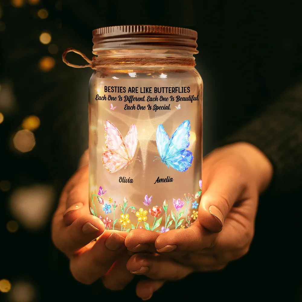 Sisters Are Like Butterflies Crystal Effect - Personalized Mason Jar Light - Image 3