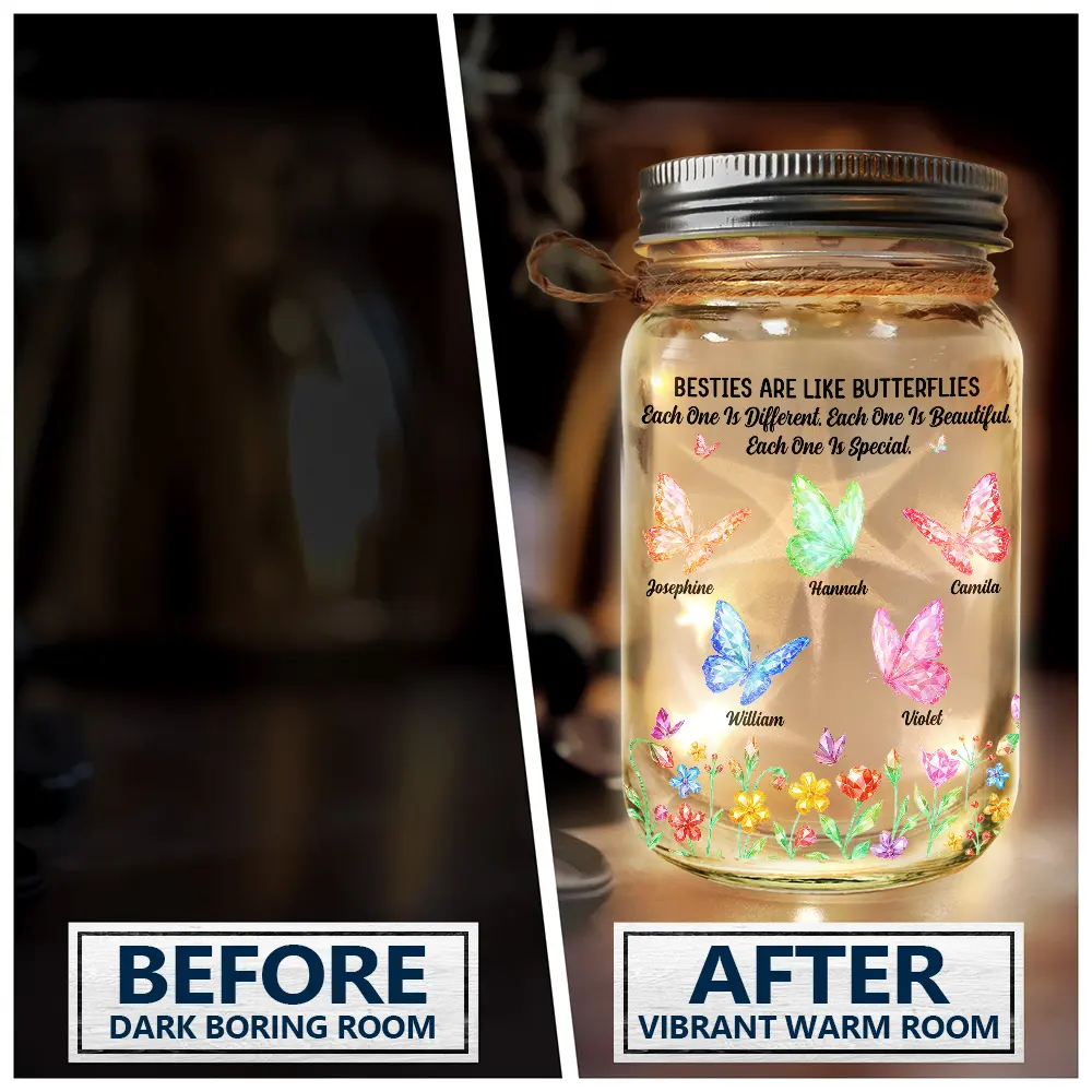 Sisters Are Like Butterflies Crystal Effect - Personalized Mason Jar Light - Image 4