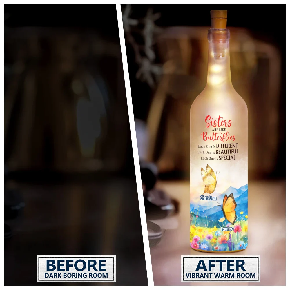 Sisters Are Like Butterflies Different Beautiful And Special - Personalized Bottle Light - Image 2