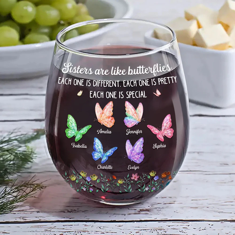 Sisters Are Like Butterflies Each One Is Beautiful - Personalized Stemless Wine Glass - Image 6