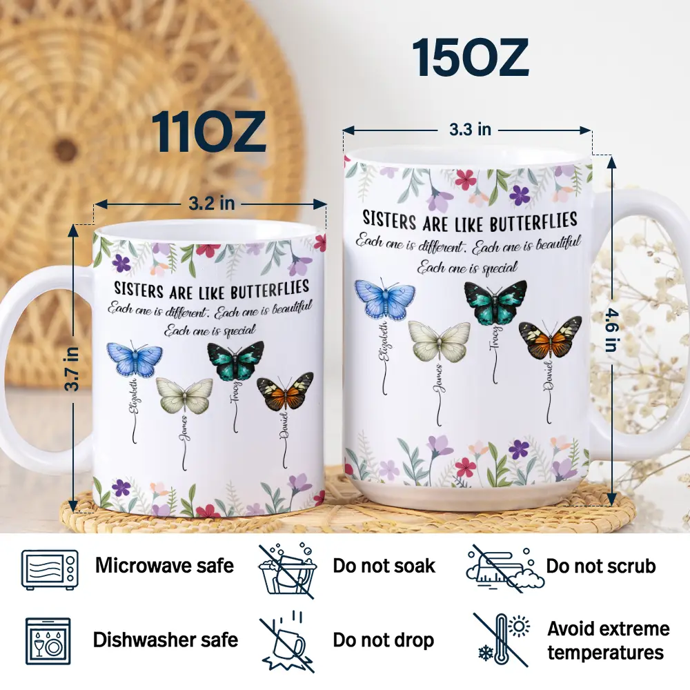 Sisters Are Like Butterflies - Personalized White Edge-to-Edge Mug - Image 5
