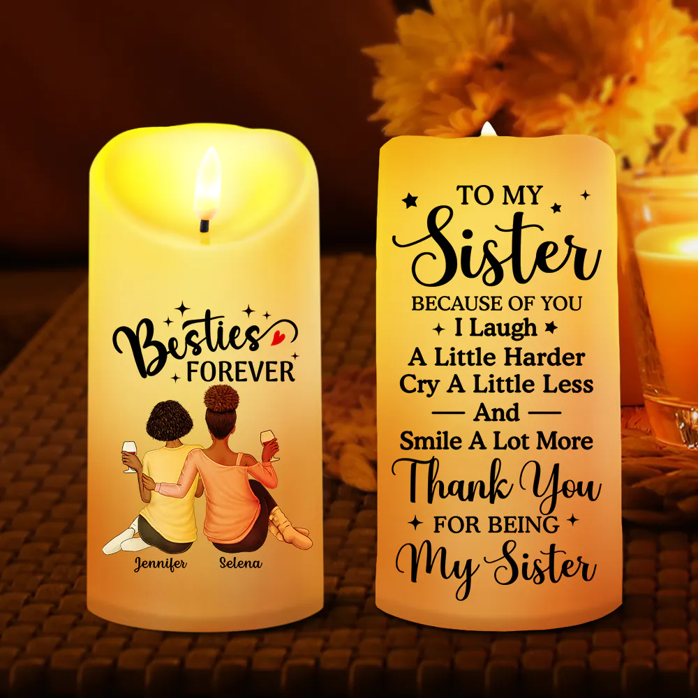 Sisters Are Like Stars They're Always There - Personalized Flameless LED Candle - Image 2