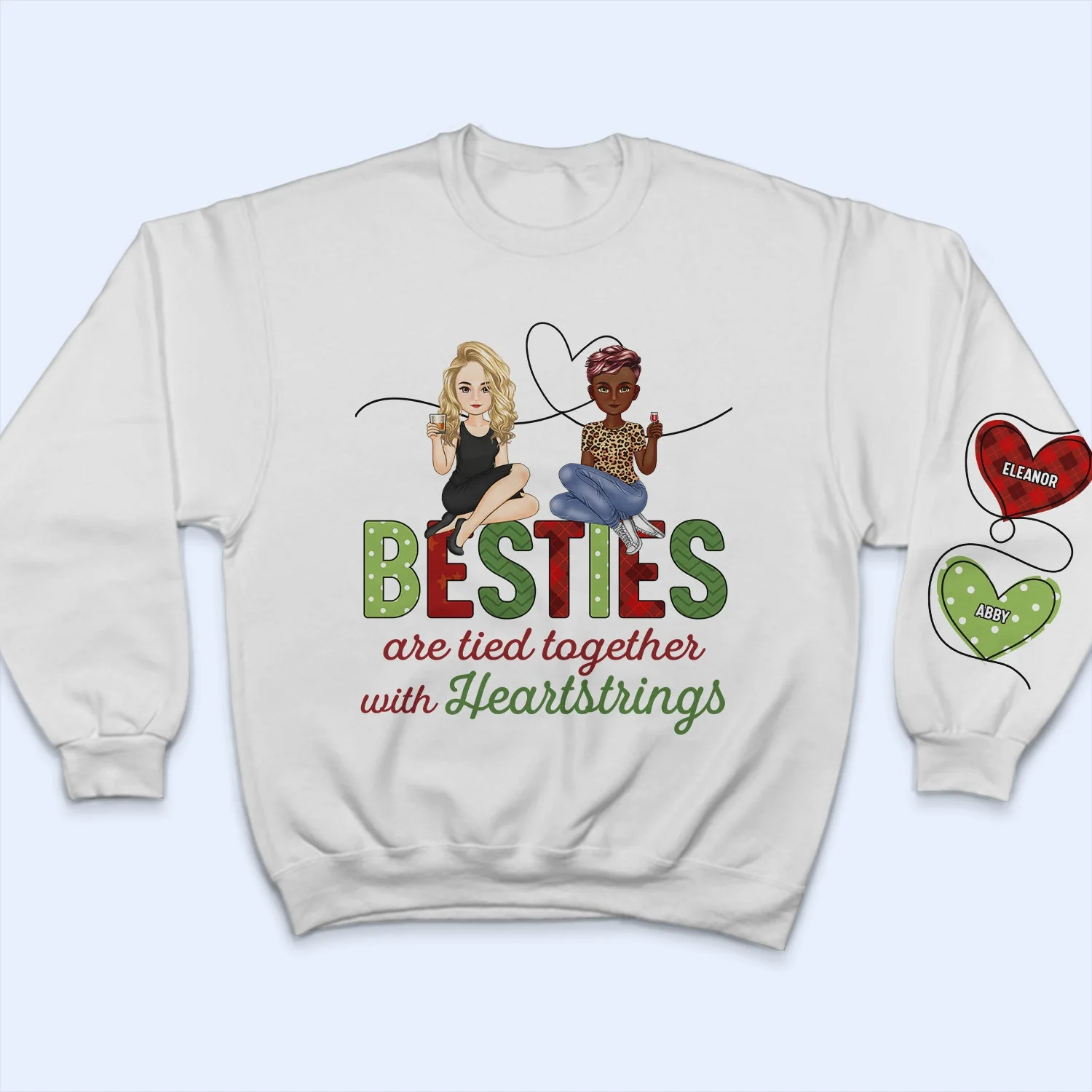 Sisters Are Tied Together With Heartstrings - Christmas Gift For Besties, Sisters - Personalized Sweatshirt With Sleeve Imprint - Image 3