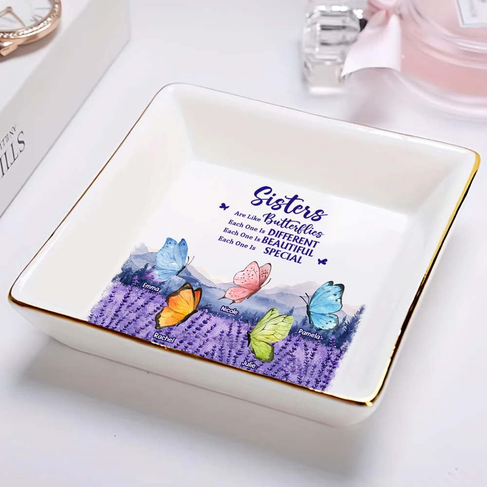 Sisters Besties Are Like Butterflies Watercolor - Personalized Ring Dish - Image 2